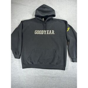 Goodyear Hoodie Men's 2XL Black Wingfoot Logo Embroidered Pullover Sweatshirt